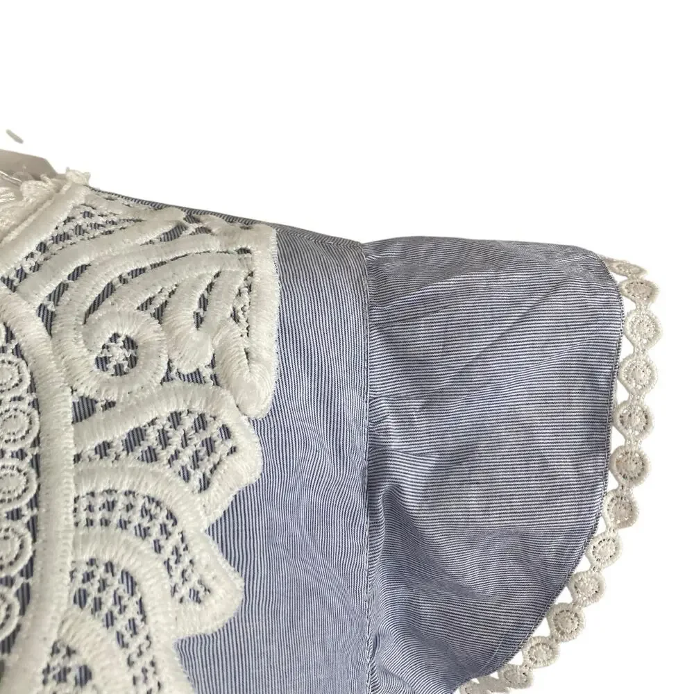 NWT Loft Blue White Stripe Crochet Lace Pinafore Old Money Dress Size Large - Picture 9 of 16